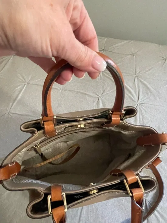 Dooney & Bourke Taupe Satchel with Brown Trim - Picture 5 of 5